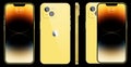 New iPhone 14 pro, pro max Deep golden color by Apple Inc. Mock-up screen iphone and back side iphone. High Quality. Editorial