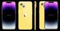 New iPhone 14 pro, pro max Deep golden color by Apple Inc. Mock-up screen iphone and back side iphone. High Quality. Editorial