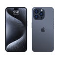 New iPhone 15 pro, pro max Deep gray blue or by Apple Inc. Mock-up screen iphone and back side iphone. High Quality. Official