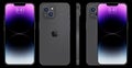 New iPhone 14 pro, pro max Deep Purple color by Apple Inc. Mock-up screen iphone and back side iphone. High Quality. Editorial