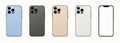 New iPhone 13 pro max. Sierra Blue, Graphite, Silver, Gold iPhone Pro Max. Mock-up screen iphone and back side iphone. Vector Royalty Free Stock Photo