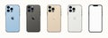 New iPhone 13 pro max. Sierra Blue, Graphite, Silver, Gold iPhone Pro Max. Mock-up screen iphone and back side iphone. Vector Royalty Free Stock Photo