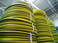 New irrigation hoses stacked in a warehouse Royalty Free Stock Photo