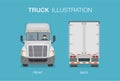 New isolated american truck with driver. Front and back view.