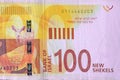 Close-up Israeli 100 money notes background