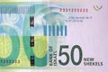 Close-up Israeli 50 money notes background