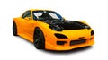 New Japanese tuned yellow sports car. White background.