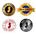 New Jersey badges gold stamp rubber band circle with map shape of country states America