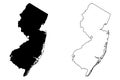 New Jersey NJ state Map USA with Capital City Star at Trenton. Black silhouette and outline isolated on a white background. EPS Royalty Free Stock Photo