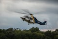 New Jersey State Police helicopter landing at an airport in Northern New Jersey Royalty Free Stock Photo