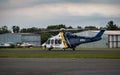 New Jersey State Police helicopter taxing after landing at an airport in Northern New Jersey Royalty Free Stock Photo