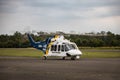 New Jersey State Police helicopter taxing after landing at an airport in Northern New Jersey Royalty Free Stock Photo