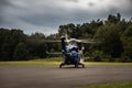 New Jersey State Police helicopter taxing after landing at an airport in Northern New Jersey Royalty Free Stock Photo