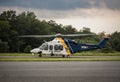 New Jersey State Police helicopter taxing after landing at an airport in Northern New Jersey Royalty Free Stock Photo