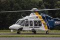 New Jersey State Police helicopter taxing after landing at an airport in Northern New Jersey Royalty Free Stock Photo