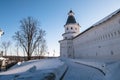 The fortress walls with towers around the New Jerusalem Monastery of the 17th century. Istra, Moscow suburbs, Russia. Royalty Free Stock Photo