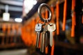 New key hung up in a locksmith shop, close up display