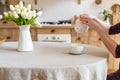 New kitchen with wooden interior style, modern furniture Royalty Free Stock Photo