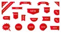 New Label collection set. Sale tags. Discount red ribbons, banners and icons. Shopping Tags. Sale icons. Red isolated on white Royalty Free Stock Photo