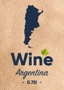 New label for a wine bottle with a map of the manufacturer Argentina.