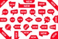 New labels set, stickers, sale tags. New collection shopping stickers and badges, special offer, discount, red labels