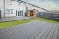 New Laid Composite Decking Ash Colour and with Decking Lights Installed Royalty Free Stock Photo