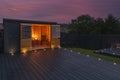 New Laid Composite Decking Ash Colour and with Decking Lights Installed Royalty Free Stock Photo