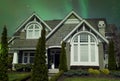 New Large Designer Home House Exterior Dramatic Northern Lights Sky Background Royalty Free Stock Photo