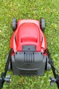 New lawnmower on green grass Royalty Free Stock Photo