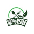 new lettering 100% percent vegan logo sign mark green vegetarian symbol vector icon element Royalty Free Stock Photo