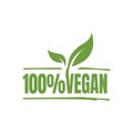 new lettering 100% percent vegan logo sign mark green vegetarian symbol vector icon element Royalty Free Stock Photo