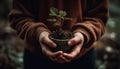 New life begins with organic planting, hands holding seedling close up generated by AI Royalty Free Stock Photo