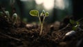 New life emerges from wet soil Seedling sprouts generated by AI