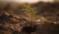 New life emerges from the wet soil, a small sapling generated by AI