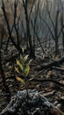 New life emerging from wildfire ash - regrowth concept Royalty Free Stock Photo