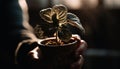 New life grows as hands nurture nature fresh green growth generated by AI