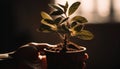 New life grows in small potted plant held by human hand generated by AI