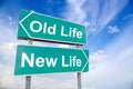 New life old life road sign on sky background Royalty Free Stock Photo