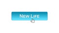 New life web interface button clicked with mouse cursor, blue color, start-up Royalty Free Stock Photo