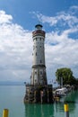 New Lindau Lighthouse at the Lindau harbour next to the Bodensee in Bavaria, Germany