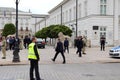 Lithuanian President`s car drives into the Presidential Palace in Warsaw, Poland