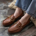 New loafer. New leather shoes female summer Korean version of the British fashion contracted thick with low shoesretro Royalty Free Stock Photo