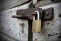 New lock and old wooden door Royalty Free Stock Photo