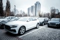 New luxury cars standing in a row outside for presentation Royalty Free Stock Photo