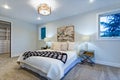 New luxury custom built home with white master bedroom. Royalty Free Stock Photo