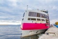 A new luxury luxury river cruise ship `Mustai Karim` of the PV300 project of the Vodohod company. Berth on the Volga River