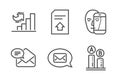 New mail, Messenger and Growth chart icons set. Upload file, Face biometrics and Ab testing signs. Vector