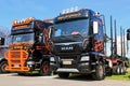 New MAN and Scania Logging Trucks on a Show Royalty Free Stock Photo