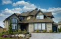 New Mansion Stone Exterior Maison Home House Cumulus Clouds Sky Background Royalty Free Stock Photo