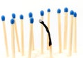 New matches around a burnt one. Stress burnout concept Royalty Free Stock Photo